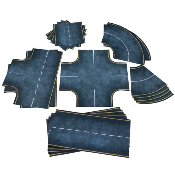 Asphalt roads - 2D Road set 28mm - one sided ruber