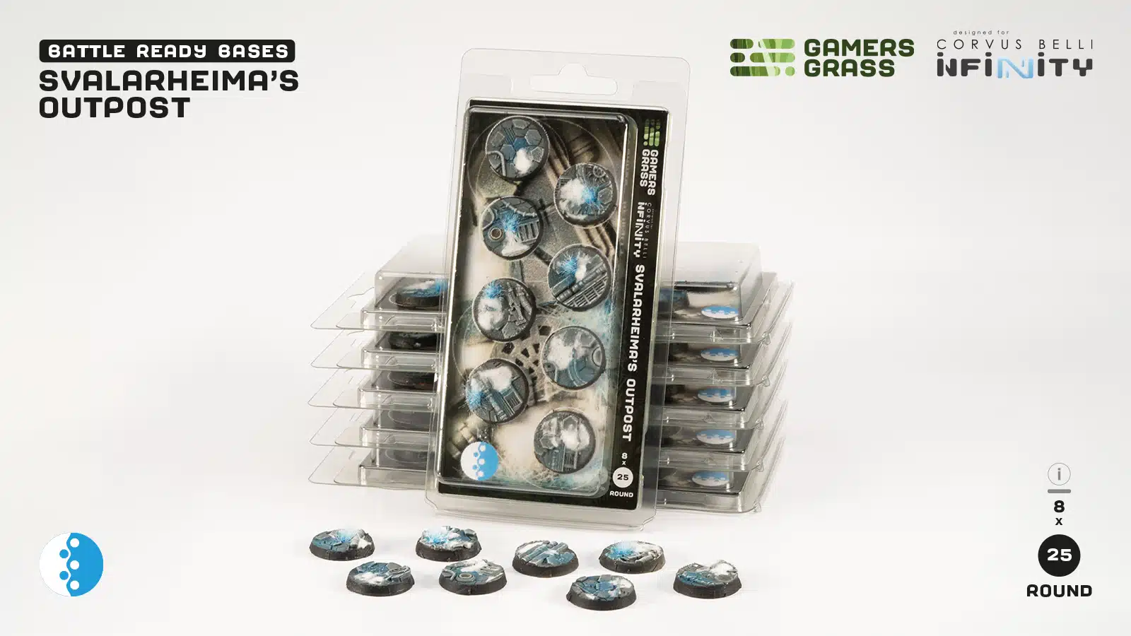 [738956791122,bases round,socles ronds] Infinity Svalarheima’s Outpost - Bases round 25mm (8)