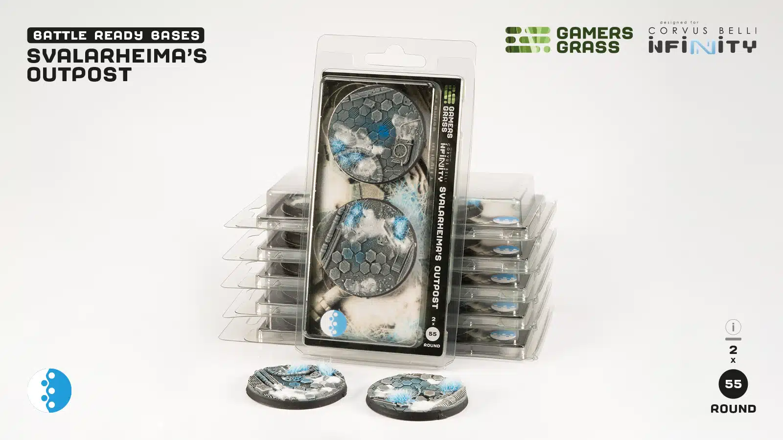 [738956791146,bases round,socles ronds] Infinity Svalarheima’s Outpost - Bases round 55mm (x2)