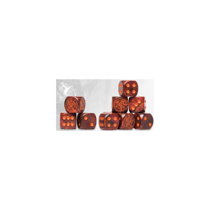 [5213009019163] Dweghom Logo on Red Marbled Dice with Orange Pips
