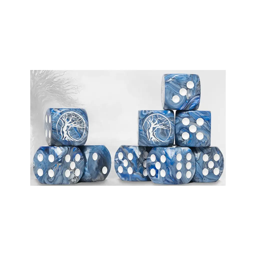 [5213009019170,PBW6572,Conquest] Nords Logo on Blue Marbled Dice with White Pips - 24 per pack