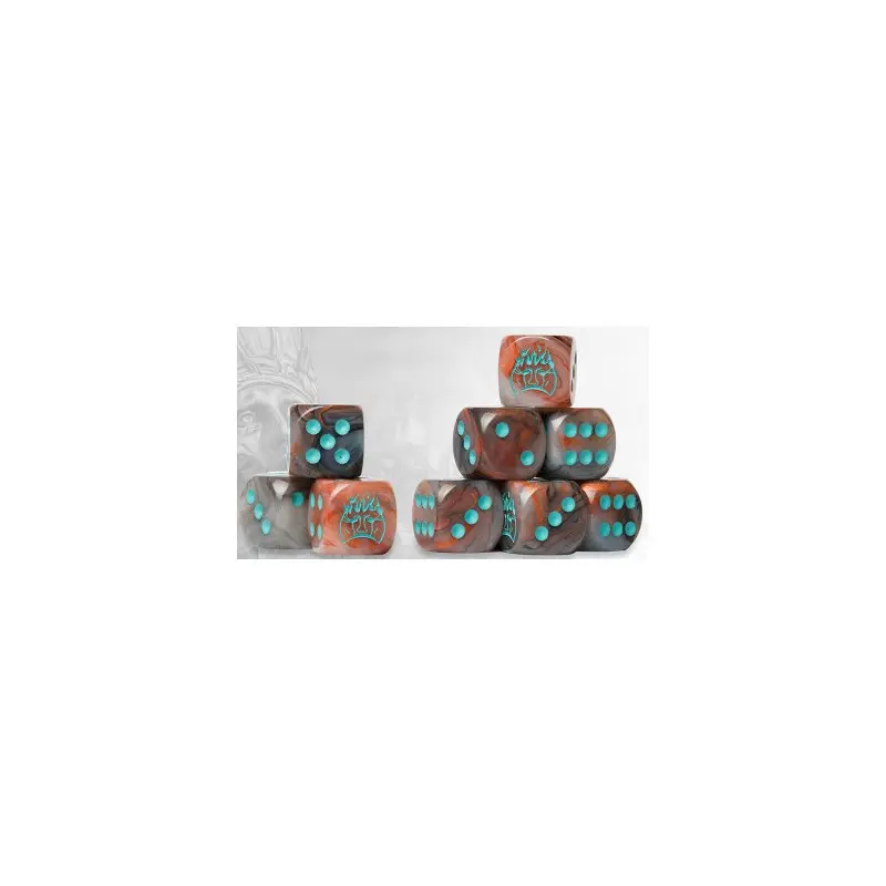 [5213009019194,PBW6574,Conquest] Old Dominion Logo on Brown Marbled Dice with Turquoise Pips