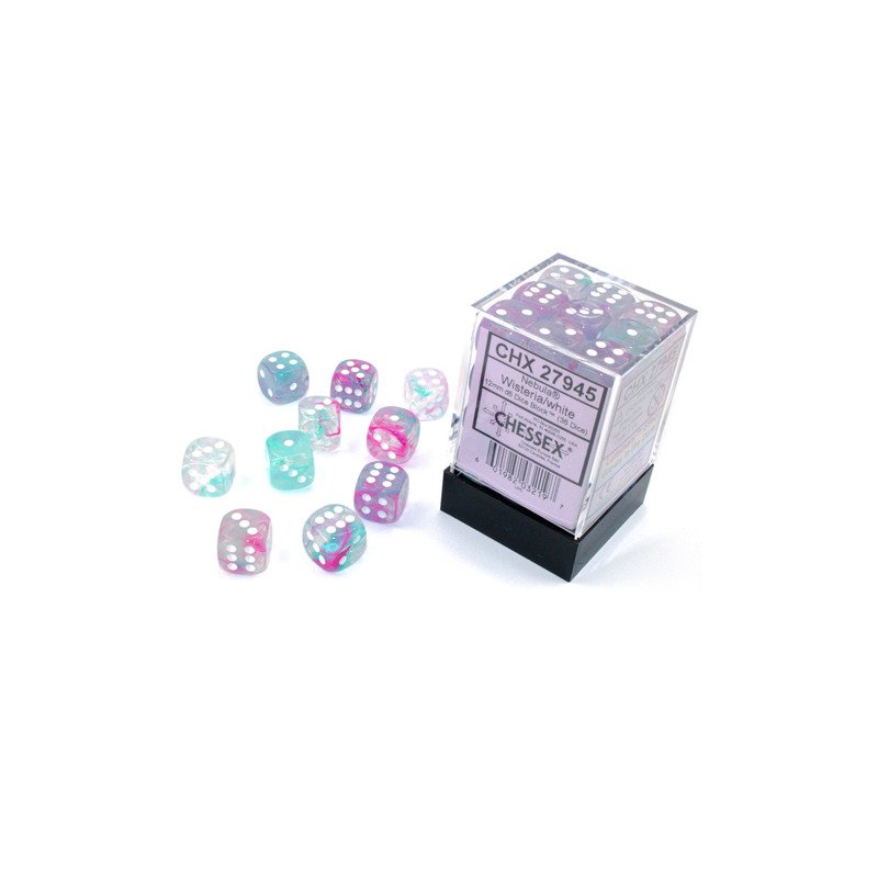 [601982032197,CHX27945] Chessex: Nebula Wisteria/white Luminary 12mm d6 Dice Block (36 dice)