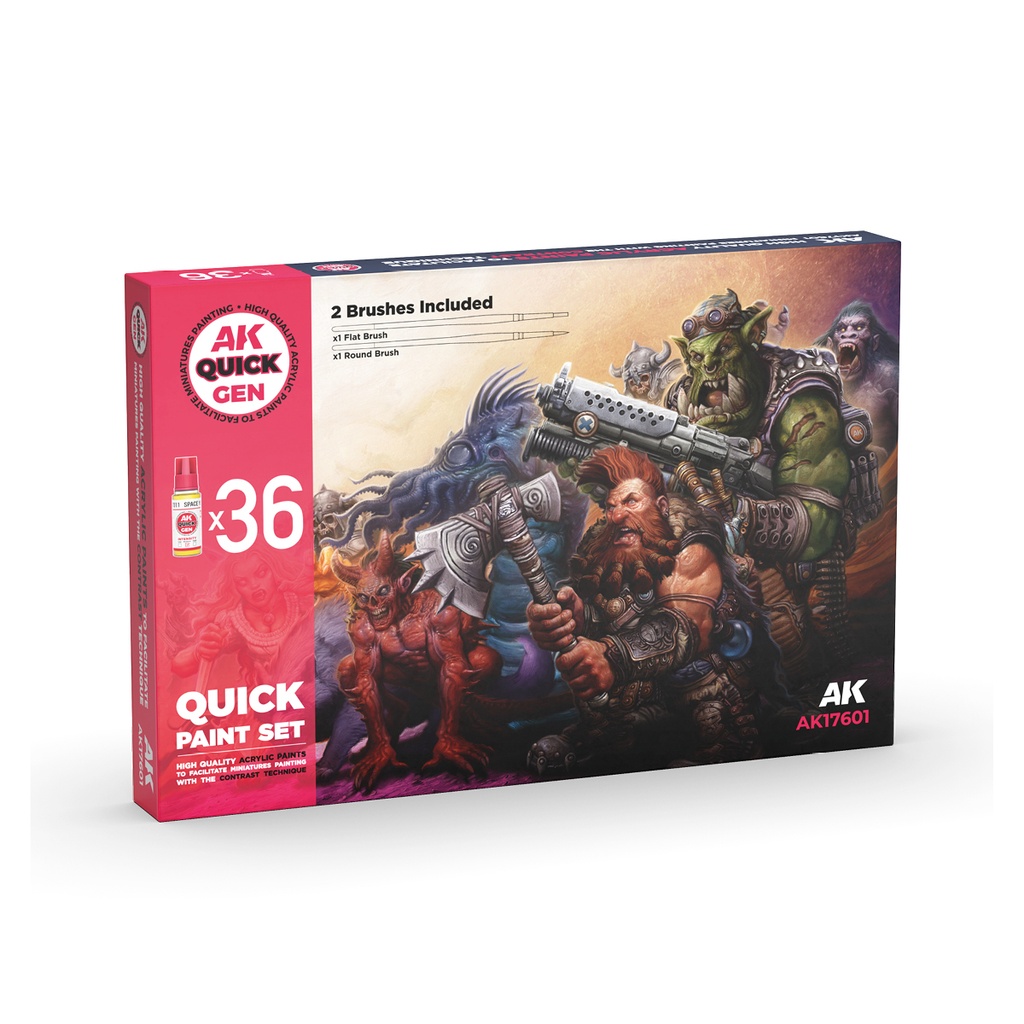 [8435568350076,AK17601] Quick Paint Set 36 Quick Gen Colors (2 Brushes)