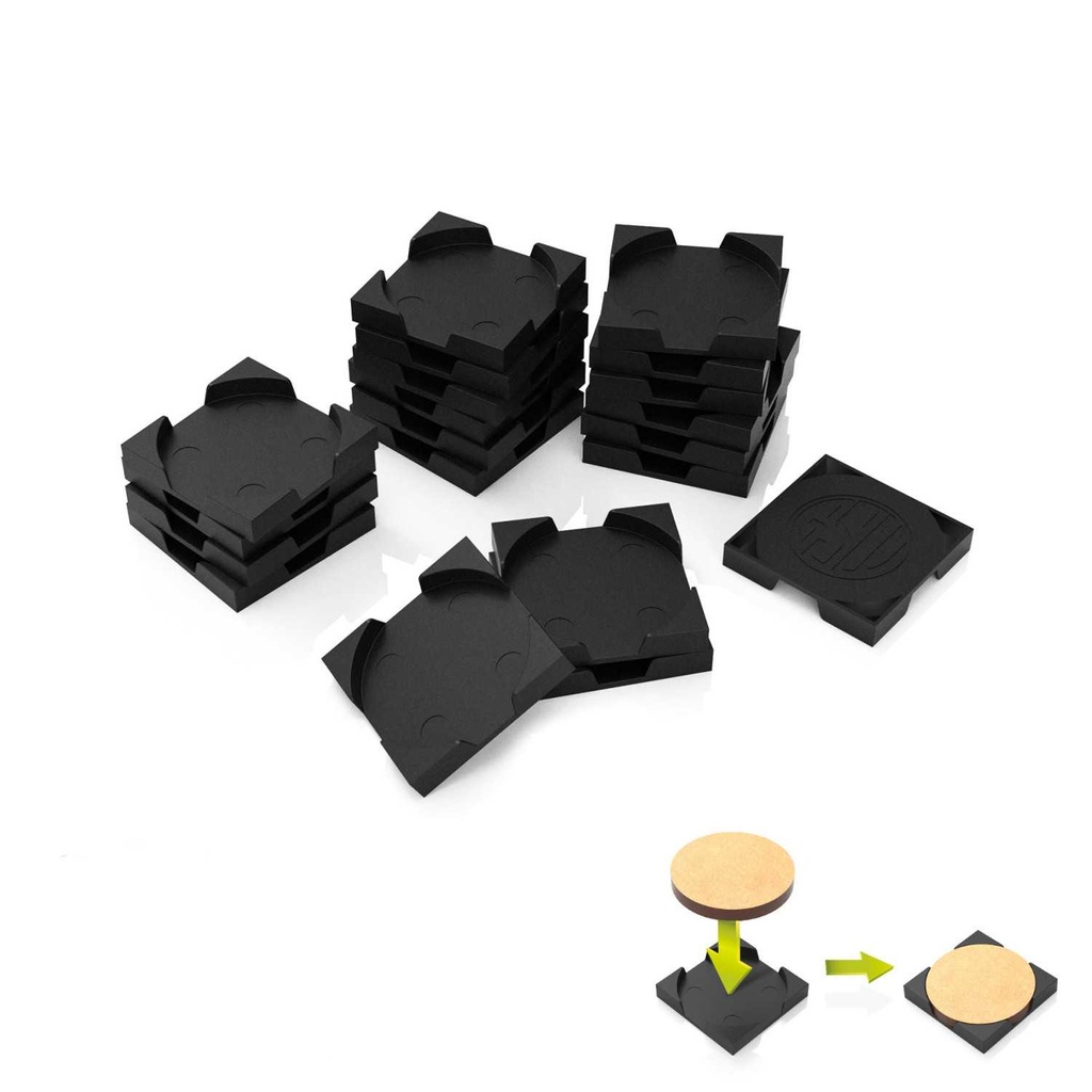 [8435646523835,12883,8435646523835ES,] Socles - Plastique - Rond/carré - 25mm - Adaptateur rond à carré (x20)