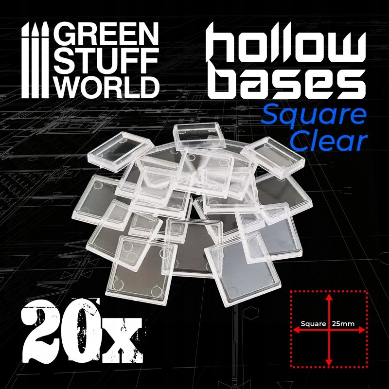 Socles carrés creux en plastique transparent 25mm