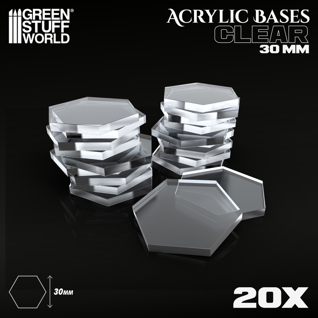 [8436574503432,9844,8436574503432ES,] Socles acryliques hexagonaux 30mm transparents