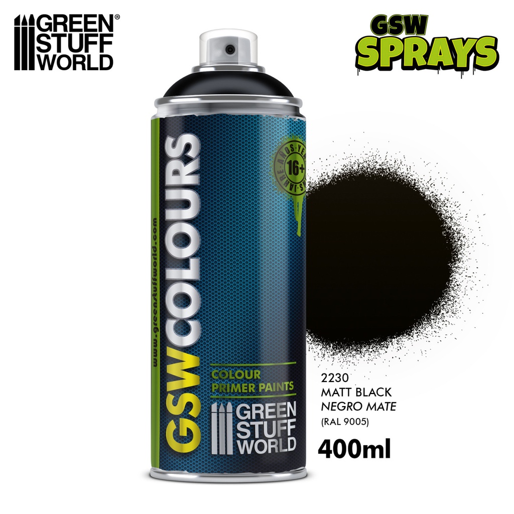 [8436574505894,2230,8436574505894ES,spray,bombe,sous-couche] GSW Colours - Apprêt noir mat 400ml (400 mL)