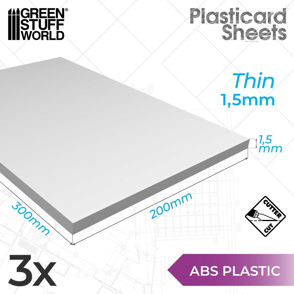 [8436554366064,9107,8436554366064ES,] Cartes plastiques ABS x3 - A4 - 1,5mm
