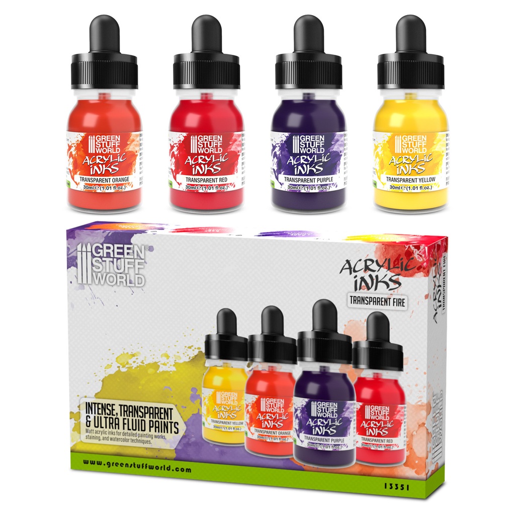 [8435646528519,13351,8435646528519ES,] Set d'encres acryliques transparentes - Flammes (x4)