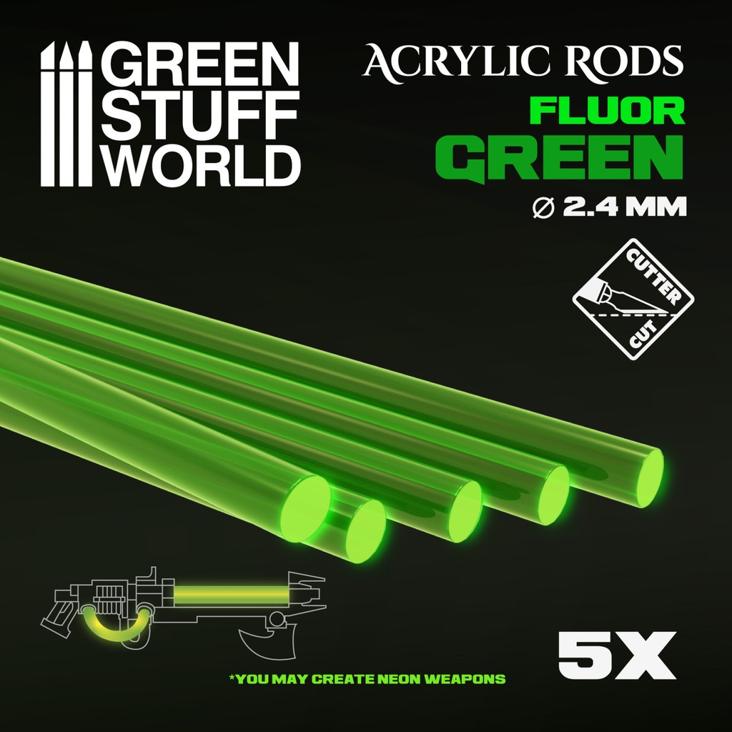 [8436554367511,9252,8436554367511ES,Barras Acrilicas - Redondas 2,4 mm Fluor VERDE] Tiges Acryliques ROND 2,4 mm Fluor VERT
