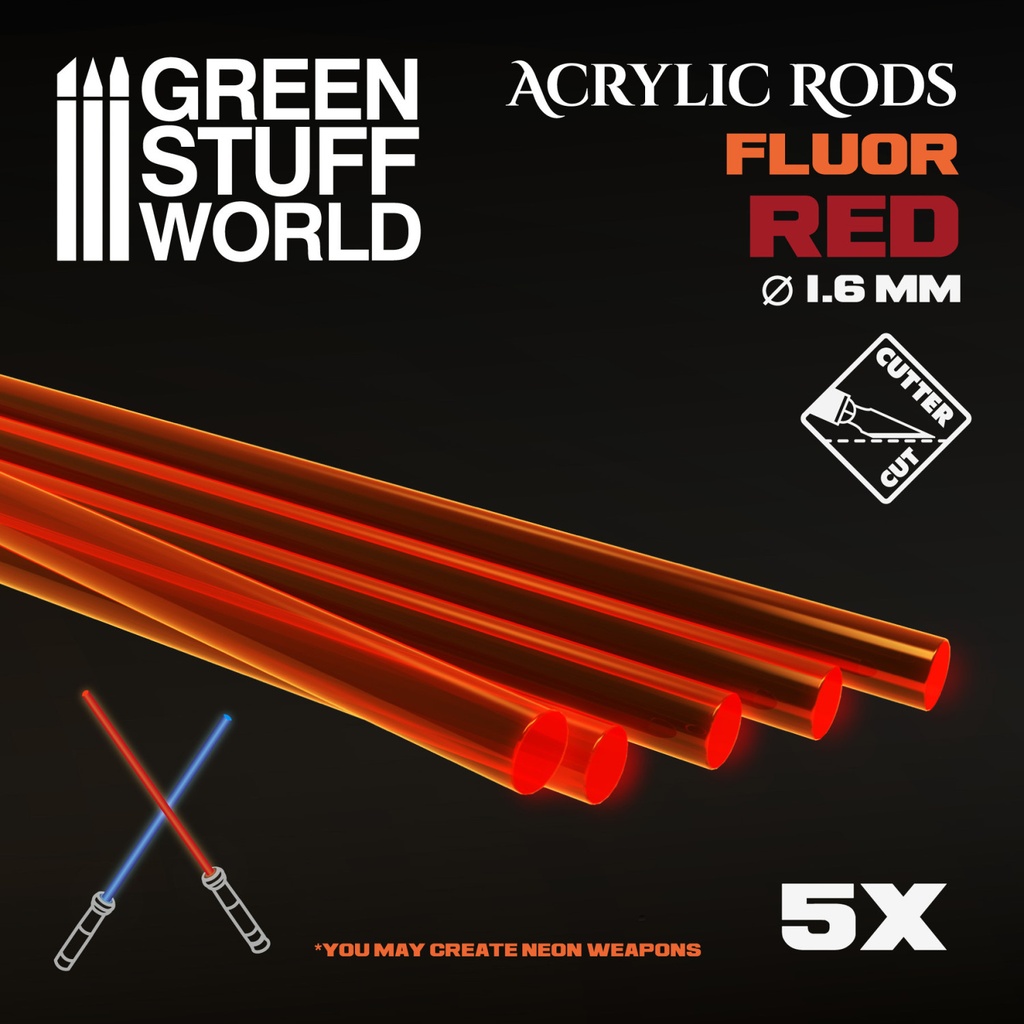 [8436554367498,9250,8436554367498ES,Barras Acrilicas - Redondas 1,6 mm Fluor ROJO-NARANJA] Tiges Acryliques ROND 1,6 mm Fluor ROUGE-ORANGE