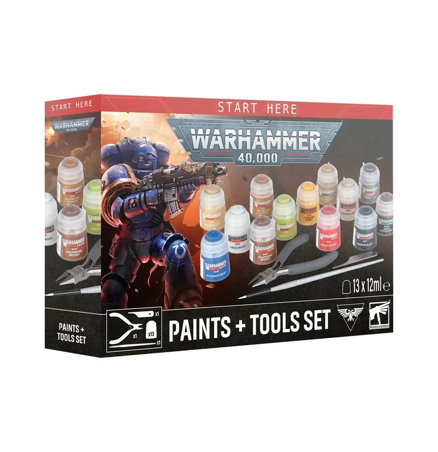 [5011921260256,60-12,54170199002,40K paints + tools] Set de débutants 40K - Peintures & outils