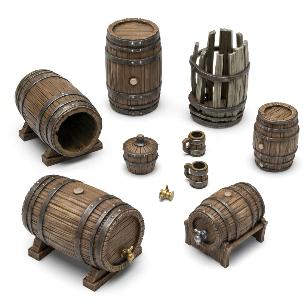 [8435646522104,12710,8435646522104ES,3D Printed - Miscelaneous - Wooden Barrels 1:35] Barils en bois 1:35
