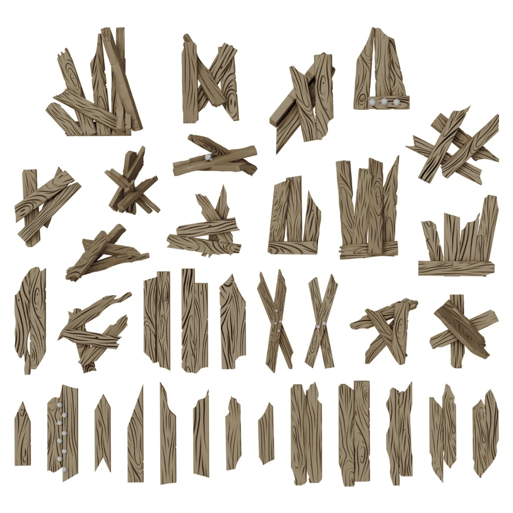 [8435646522241,5798,8435646522241ES,3D Printed - Dungeons & Fantasy - Broken Wood
Planks 1:48-1:35] Planches de bois cassées 1:48-1:35