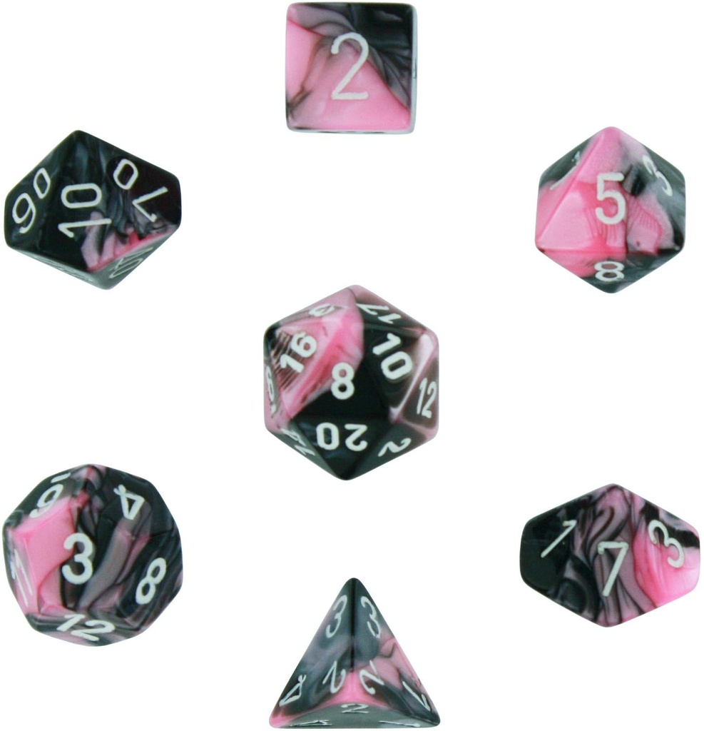 [601982022921,CHX26430,Chessex: Gemini Black-Pink/White Polyhedral 7-Dice Set] Gemini Black-Pink/White Polyhedral 7-Dice Set