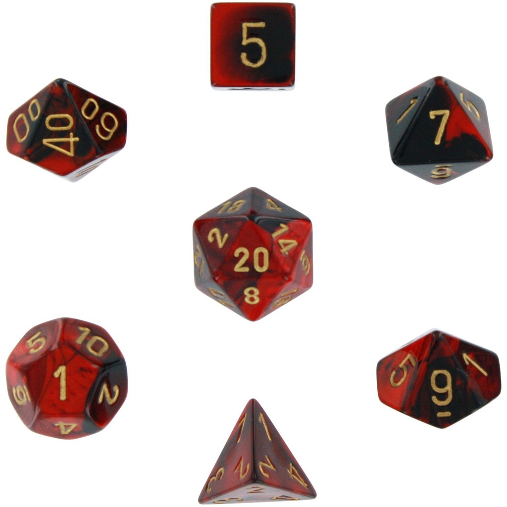 [850365002115,CHX26433,Chessex: Gemini Black-Red/Gold Polyhedral 7-Dice Set] Gemini Black-Red/Gold Polyhedral 7-Dice Set