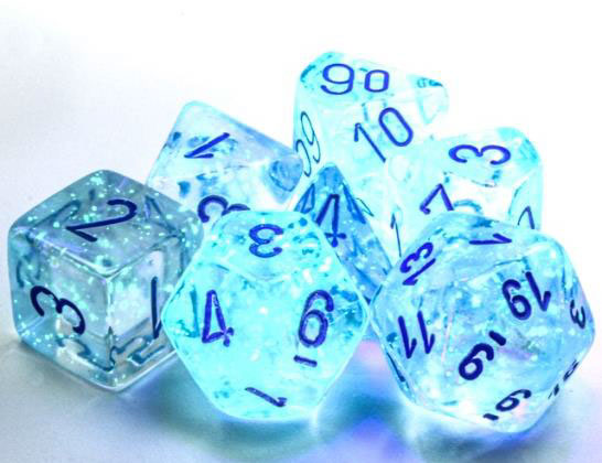 [601982031404,CHX27581,Chessex: Borealis Icicle/Light Blue Luminary Polyhedral 7-Dice Set] Borealis Icicle/Light Blue Luminary Polyhedral 7-Dice Set